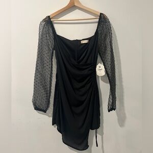 Altar'd State Black Mini Dress with Sheer Sleeves